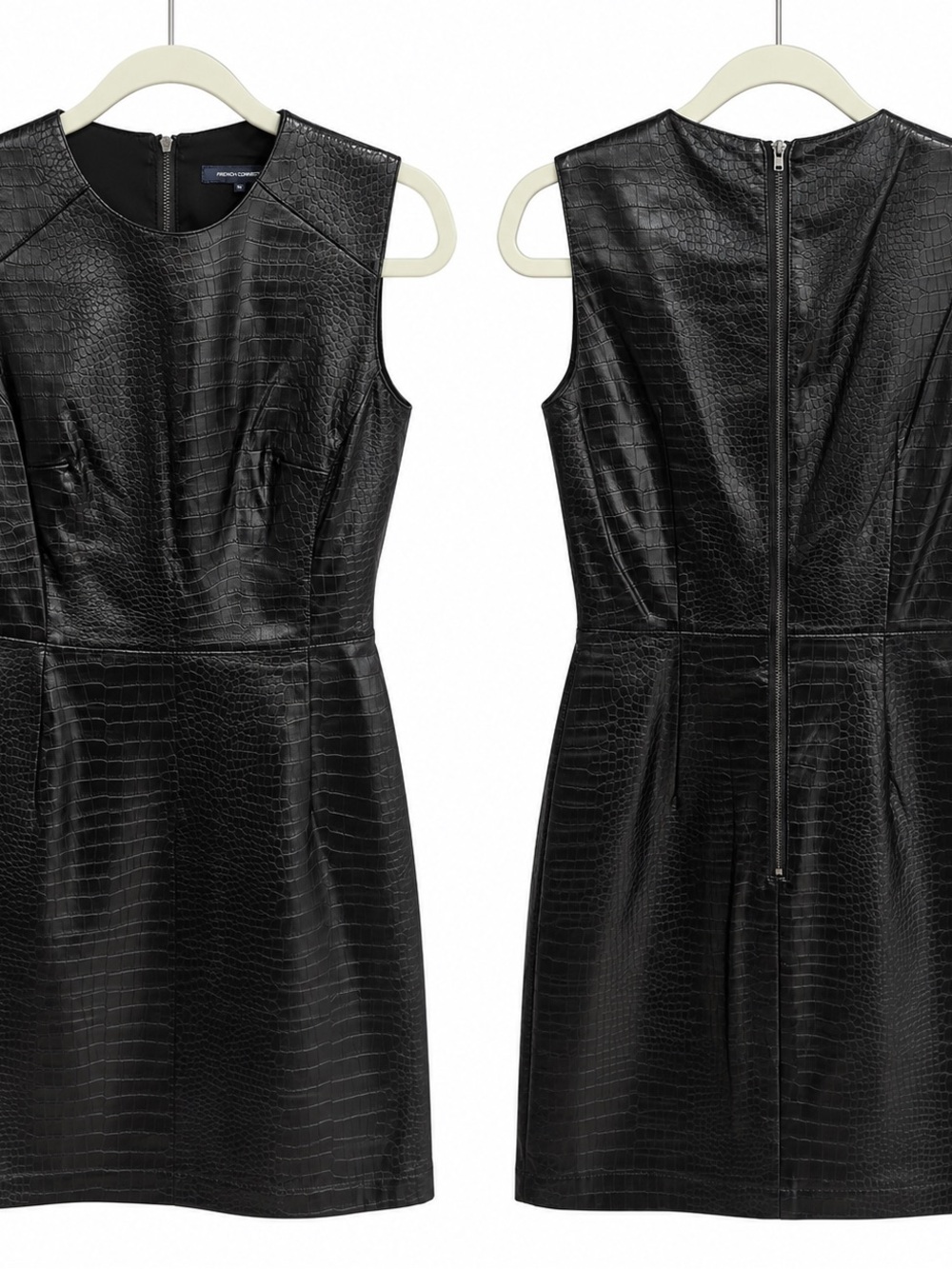 French Connection Black Faux Croc Leather Mini Dress